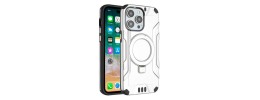 For iPhone 15 Pro Magnetic Circle Kickstand Exclusive Brushed Hybrid - Silver