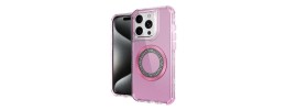 For iPhone 15 Pro Magnetic Ring Circle Bling Chrome 3in1 Hybrid Case - Pink