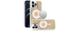 For iPhone 15 Pro Magnetic Ring Circle Real Flower Epoxy Glitter Hybrid Case Cover - Rose Gold