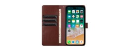 For iPhone 15 Pro Magnetic Ring Compatible Deattachable PU Leather Hybrid Wallet Money Card Holder with Lanyard - Brown