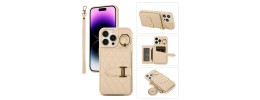 For iPhone 15 Pro Magnetic Ring Compatible Deattachable PU Leather Hybrid Wallet Money Card Holder with Lanyard - Rose Gold