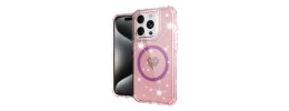 For iPhone 15 Pro Magnetic Ring Glitter 3in1 Hybrid Case Cover - Pink