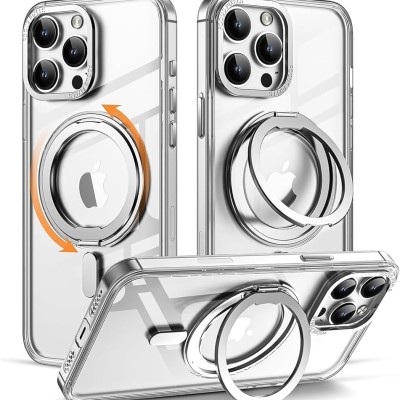 For iPhone 15 Pro Magnetic Ring Stand Square Passion Hearts Glitter Case Cover - Silver