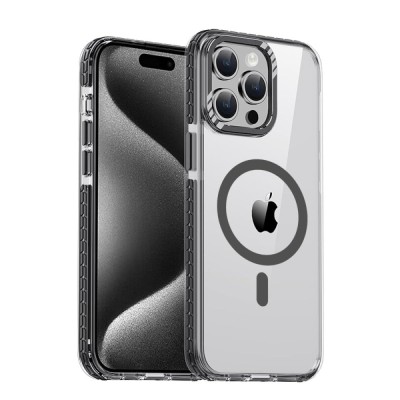 For iPhone 15 Pro Matching Clear Transparent Circle Design Case Cover - Black