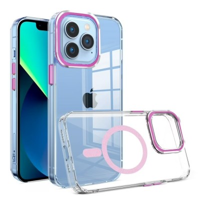 For iPhone 15 Pro Matching Clear Transparent Circle Design Case Cover - Light Pink