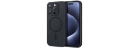 For iPhone 15 Pro Max METKASE Boundless Liquid Silicone [Magnetic Circle] Thick Lined Design Hybrid Case - Black