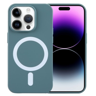 For iPhone 15 Pro Max METKASE Boundless Liquid Silicone [Magnetic Circle] Thick Lined Design Hybrid Case - Cyan