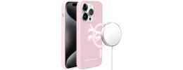 For iPhone 15 Pro Max METKASE Boundless Liquid Silicone [Magnetic Circle] Thick Lined Design Hybrid Case - Light Pink