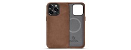 For iPhone 15 Pro Max METKASE Chrome Lined Pattern [Magnetic Circle] Premium Case - Brown