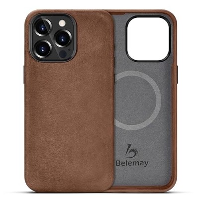 For iPhone 15 Pro Max METKASE Chrome Lined Pattern [Magnetic Circle] Premium Case - Brown