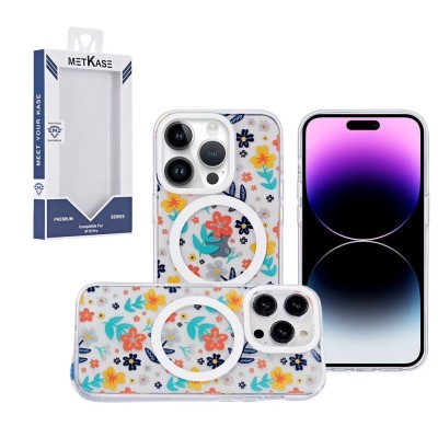 For iPhone 15 Pro Max METKASE Double Protection IMD Design Pattern [Magnetic Circle] Premium Case - Light Pink IMD Glitter