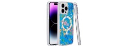 For iPhone 15 Pro Max METKASE IMD Design Pattern [Magnetic Circle] Premium Hybrid Case - Blue Pattern