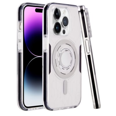 For iPhone 15 Pro Max METKASE IMD Design Pattern [Magnetic Circle] Premium Hybrid Case - Space Silver Pattern