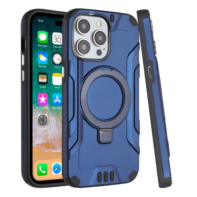 For iPhone 15 Pro Max Magnetic Circle Kickstand Exclusive Brushed Hybrid - Blue