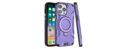 For iPhone 15 Pro Max Magnetic Circle Kickstand Exclusive Brushed Hybrid - Dark Purple