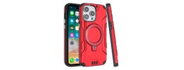 For iPhone 15 Pro Max Magnetic Circle Kickstand Exclusive Brushed Hybrid - Red