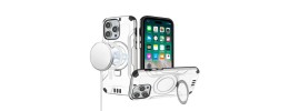 For iPhone 15 Pro Max Magnetic Circle Kickstand Exclusive Brushed Hybrid - Silver