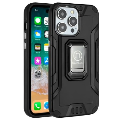 For iPhone 15 Pro Max Strong Tough Metallic Design Hybrid Premium Kicstand - Black