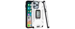 For iPhone 15 Pro Max Strong Tough Metallic Design Hybrid Premium Kicstand - Silver