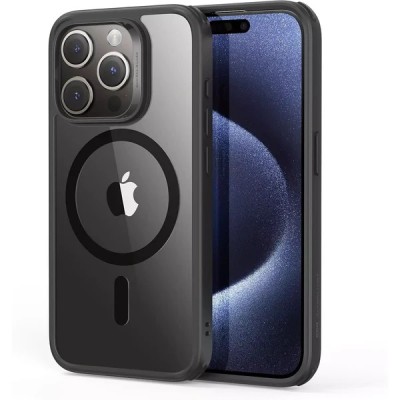 For iPhone 15 Pro Max / Ultra METKASE Basic Transparent [Magnetic Circle] Premium Hybrid - Black