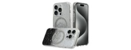 For iPhone 15 Pro Max / Ultra METKASE Basic Transparent [Magnetic Circle] Premium Hybrid - Black with Glitter