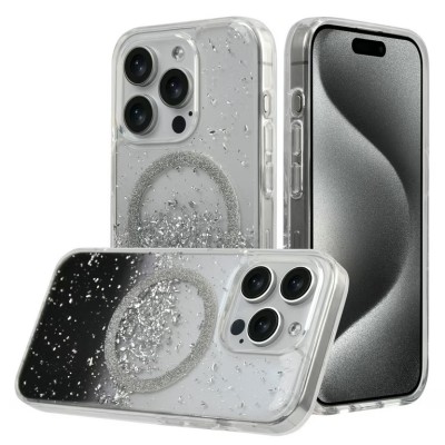For iPhone 15 Pro Max / Ultra METKASE Basic Transparent [Magnetic Circle] Premium Hybrid - Black with Glitter
