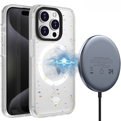 For iPhone 15 Pro Max / Ultra METKASE Basic Transparent [Magnetic Circle] Premium Hybrid - Glitter Clear