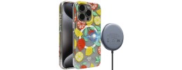 For iPhone 15 Pro Max / Ultra METKASE Floral Design [Magnetic Circle] Transparent Hybrid - Lemon Pattern