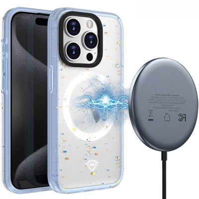 For iPhone 15 Pro Max / Ultra METKASE Iridescent Spots [Magnetic Circle] Hybrid - Pink+iridescent Spots