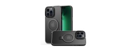 For iPhone 15 Pro Metal Chrome Kickstand [Magnetic Circle] Shockproof Matching Camera Hybrid - Black