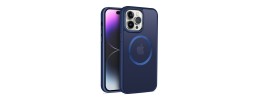 For iPhone 15 Pro Metal Chrome Kickstand [Magnetic Circle] Shockproof Matching Camera Hybrid - Navy Blue