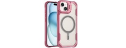 For iPhone 15 Pro Metal Chrome Kickstand [Magnetic Circle] Shockproof Matching Camera Hybrid - Pink