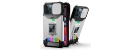 For iPhone 15 Pro Multi-Functional Card Magnetic Ring Stand Hybrid Camera Case Cover - Silver
