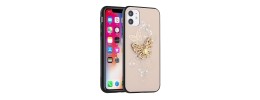 For iPhone 15 Pro Passion Square Hearts Diamond Glitter Ornaments Engraving Case Cover - Garden Butterflies Gold