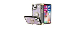 For iPhone 15 Pro Passion Square Hearts Diamond Glitter Ornaments Engraving Case Cover - Good Luck Floral Gold