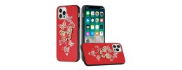 For iPhone 15 Pro Passion Square Hearts Diamond Glitter Ornaments Engraving Case Cover - Good Luck Floral Red