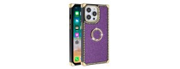 For iPhone 15 Pro Passion Square Hearts Smiling Diamond Ring Stand Case Cover - Purple