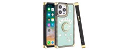 For iPhone 15 Pro Passion Square Hearts Smiling Diamond Ring Stand Case Cover - Teal