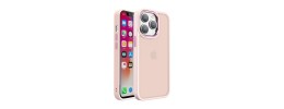 For iPhone 15 Pro Polished Oil Thick Acrylic Metal Button Hybrid Case Cover - Light Pink