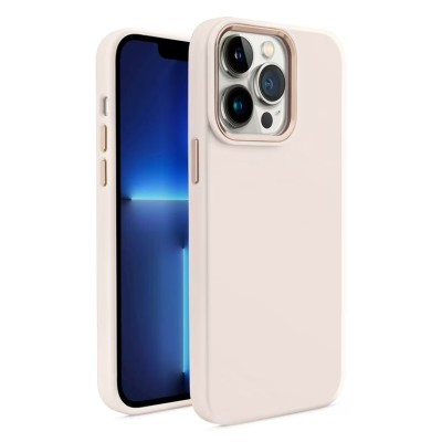 For iPhone 15 Pro Premium LIQUID Silicone with Metal Buttons and Camera Edges Case Cover - Beige