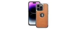 For iPhone 15 Pro Premium PU Leather Square Heart Hybrid Case - Brown