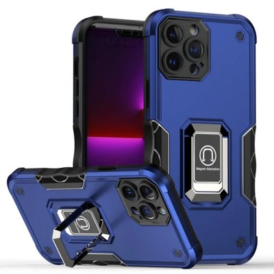 For iPhone 15 Pro Ring Magnetic Kickstand Hybrid Case Cover - Blue