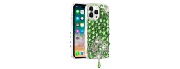 For iPhone 15 Pro Rose Flower Full Diamond Bling Stones - Green