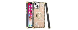 For iPhone 15 Pro SPLENDID Diamond Glitter Ornaments Engraving Case Cover - Good Luck Floral Gold