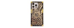 For iPhone 15 Pro SQUARE Passion Glitter Diamond Ring Stand Case Cover - Floral Design Gold