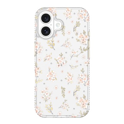 For iPhone 15 Pro SQUARE Passion Glitter Diamond Ring Stand Case Cover - Heart Design White