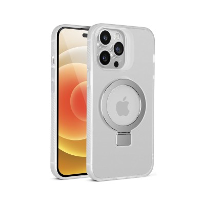For iPhone 15 Pro Skin Touch Feel HQ [Magnetic Circle] Kickstand Hybrid - Matte Clear