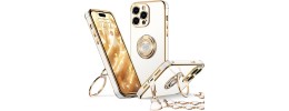For iPhone 15 Pro Square Passion Hearts Bling Glitter Love Design Ring Stand Case Cover - Gold