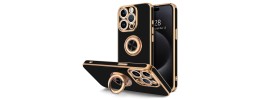 For iPhone 15 Pro Strong Tough Metallic Design Hybrid Premium Kicstand + 3X Tempered Glass - Rose Gold