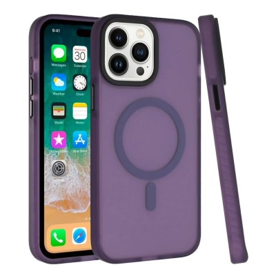 For iPhone 15 Pro Strong Tough Metallic Design Hybrid Premium Kicstand - Dark Purple